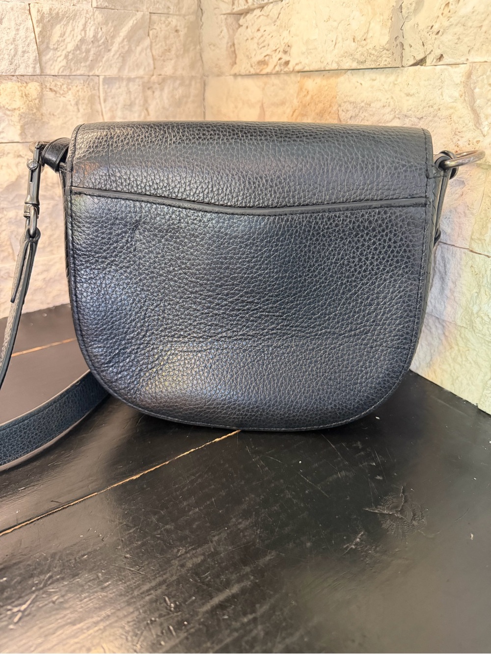 Coach Morgan Saddle Bag Pebbled Leather Snakeskin Gunmetal Black Crossbody Logo - Picture 4 of 11